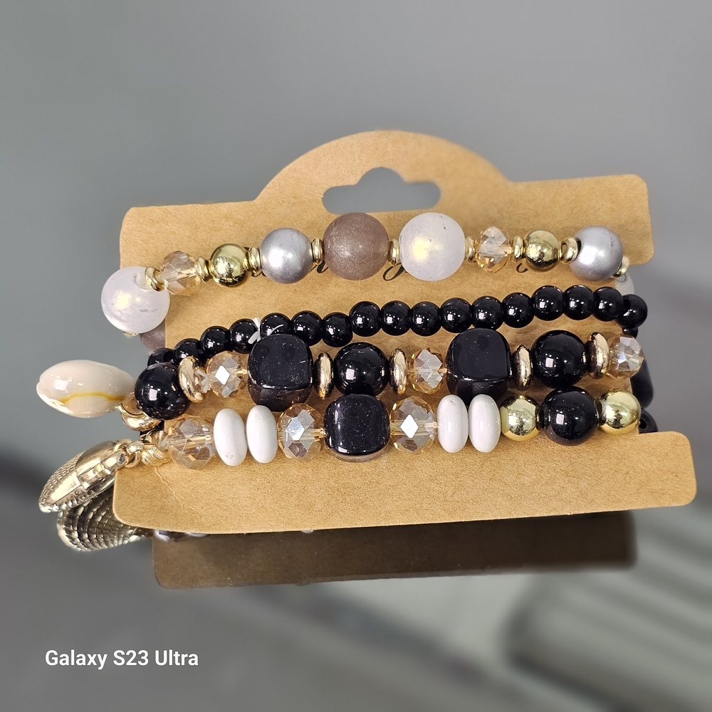 Elegant Black and Gold Beaded Bracelet Set